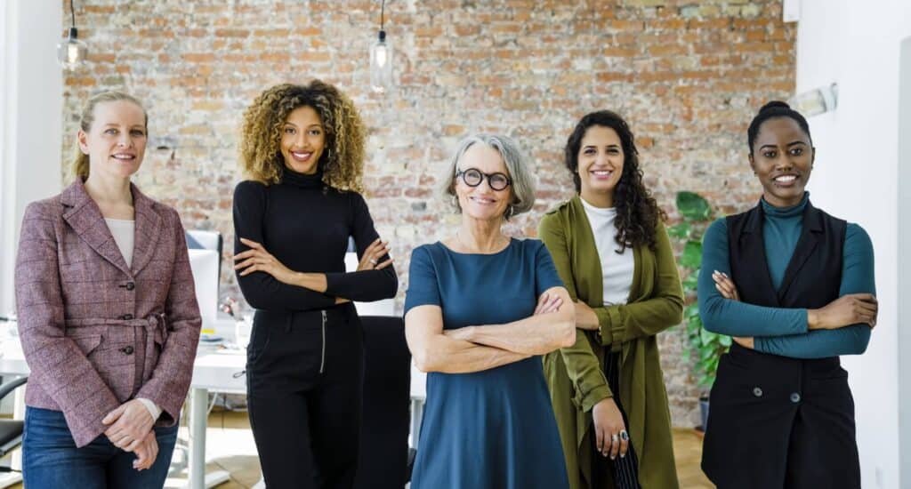 Group of women in finance addressing pay gap and gender equality