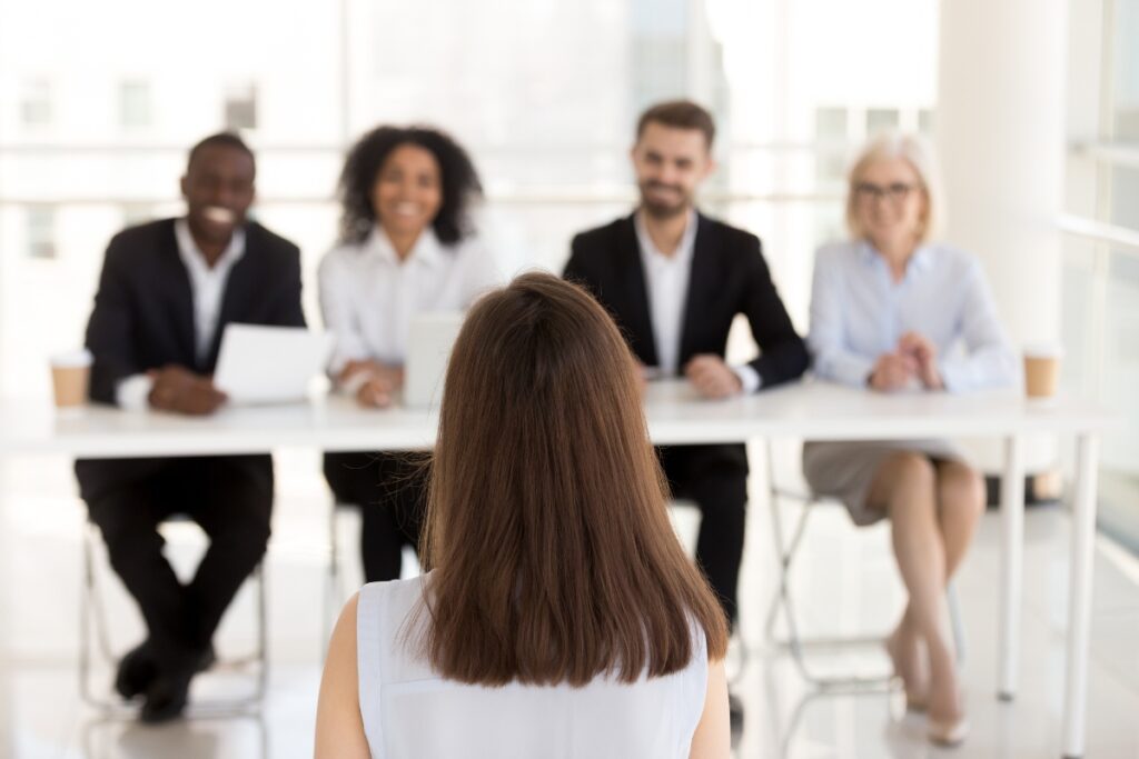 Female job candidate make good first impression on recruitment team