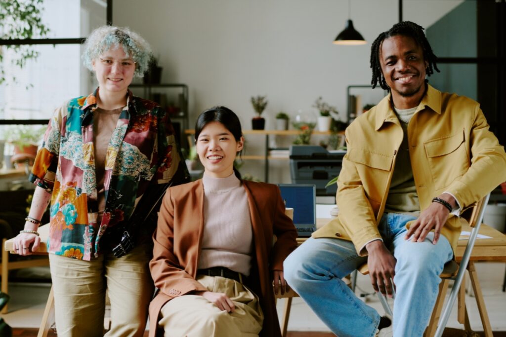 Diverse team of Gen Z working in the office