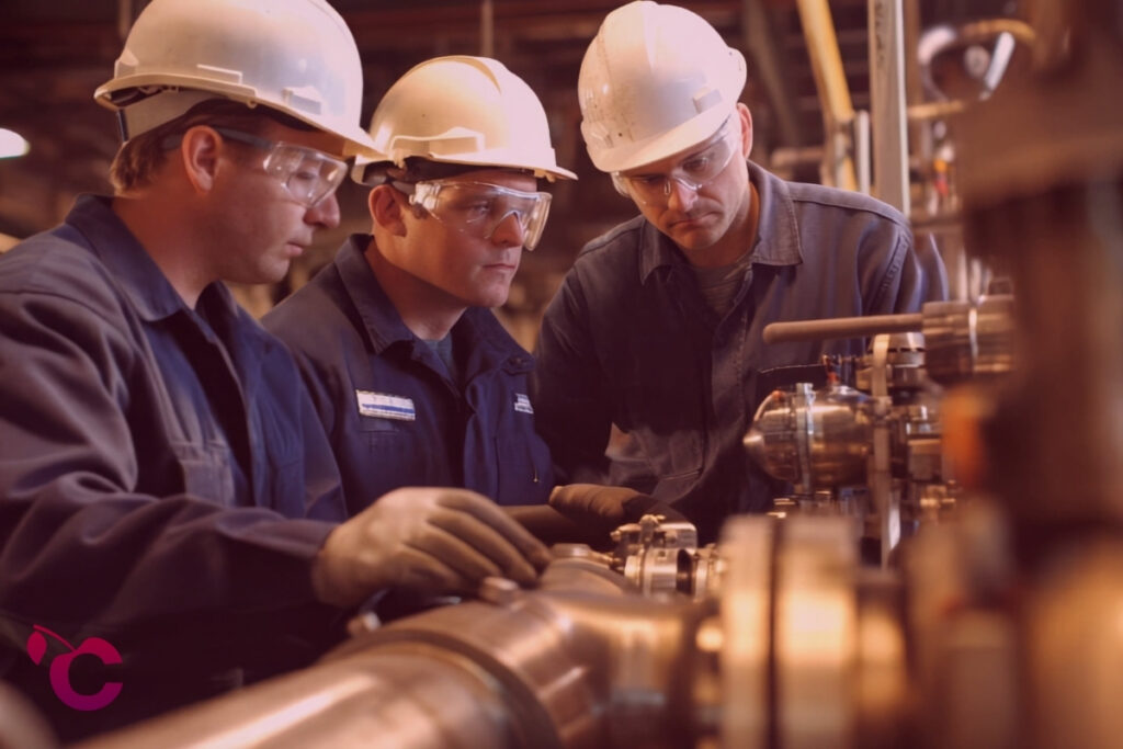Engineers working in a manufacturing facility