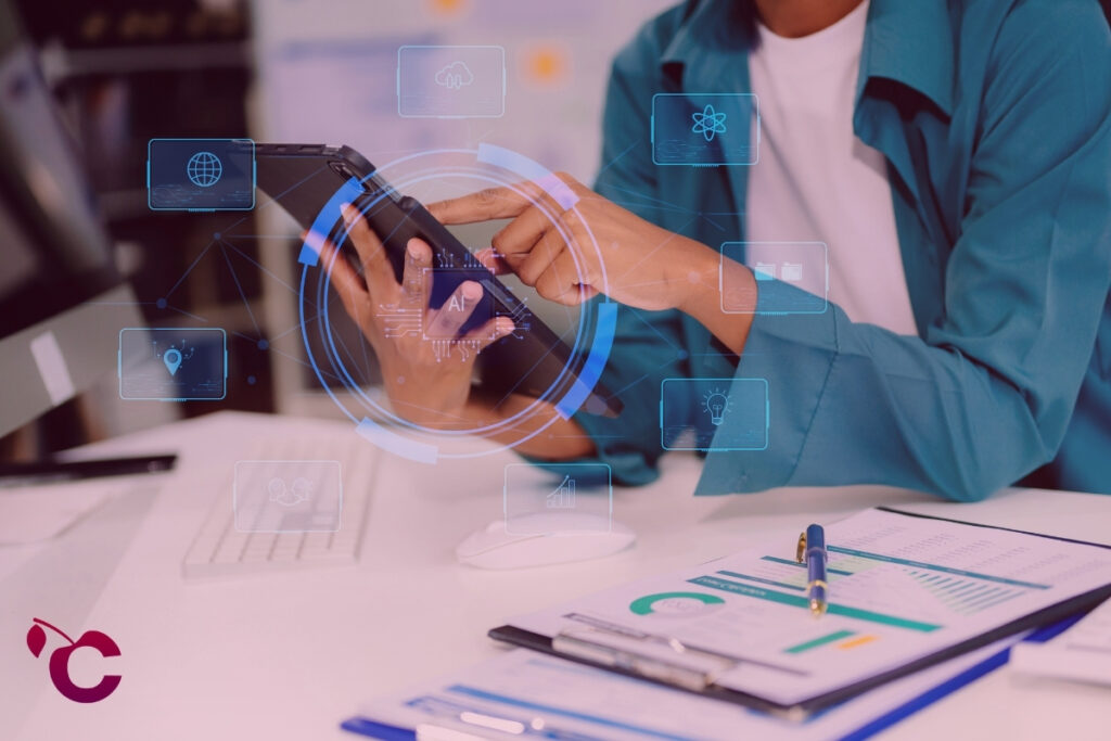 CFO measuring AI ROI on his tablet for his financial reports