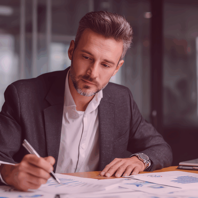 CFOs analyzing monthly financial report in conference room