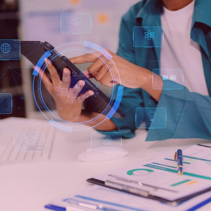 CFO measuring AI ROI on his tablet for his financial reports