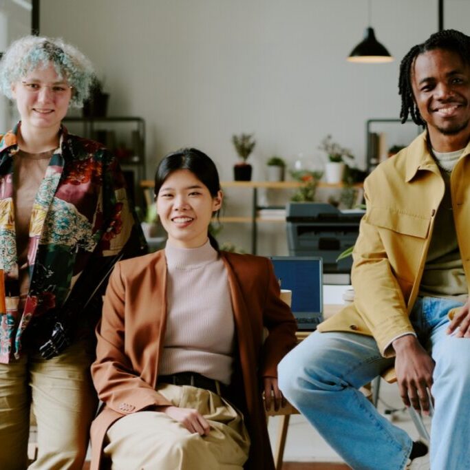 Diverse team of Gen Z working in the office