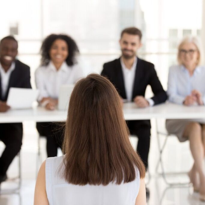 Female job candidate make good first impression on recruitment team